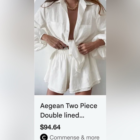 Commense Elegant Aegean White Linen Blend Blouse and Shorts Set - Picture 4 of 17